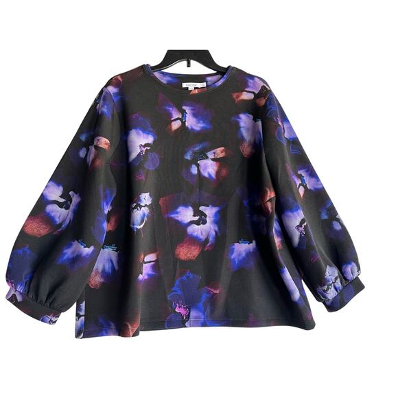 Chico's Tops - Chico's Black Purple Abstract Floral Top 3 XL Classy Mature